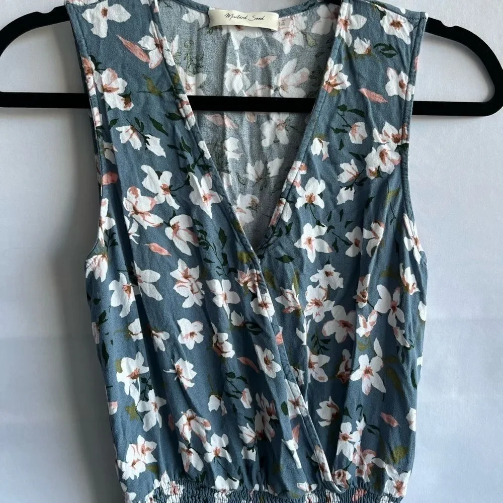 Mustard Seed Blue Floral Tunic Top